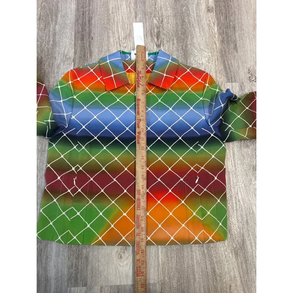 Akris Punto Rainbow Grid Ombre Full Zip Cotton Jacket Multi Color Size 6‎